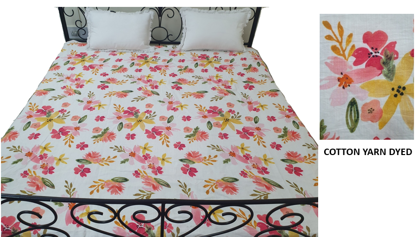 Floral Cotton Yarn Dyed Bed Sheet