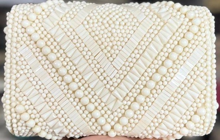Beaded Ivory Clutch Bag