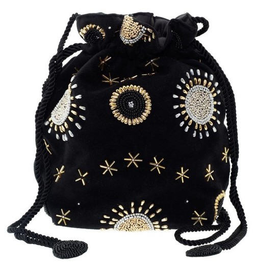 Embroidered Velvet Drawstring Bag