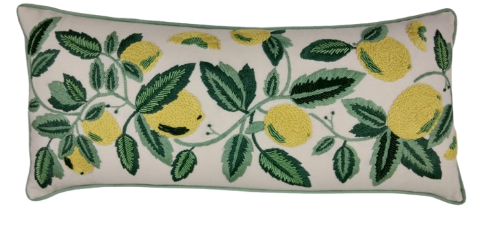 Embroidered Lemon Throw Pillow