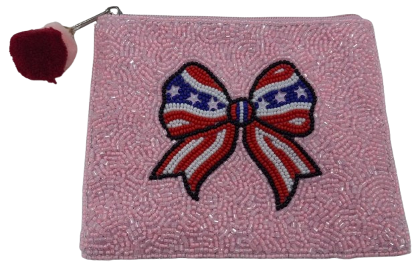 Beaded Patriotic Bow Coin Purse