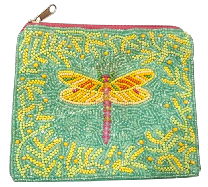 Hand-beaded dragonfly coin purse