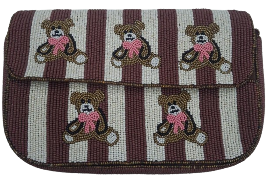 Beaded Teddy Bear Clutch Bag