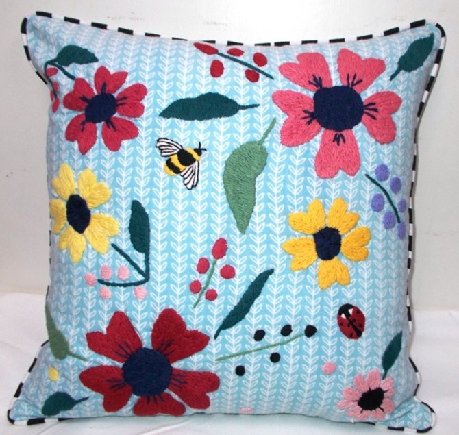 Floral Embroidered Decorative Pillow
