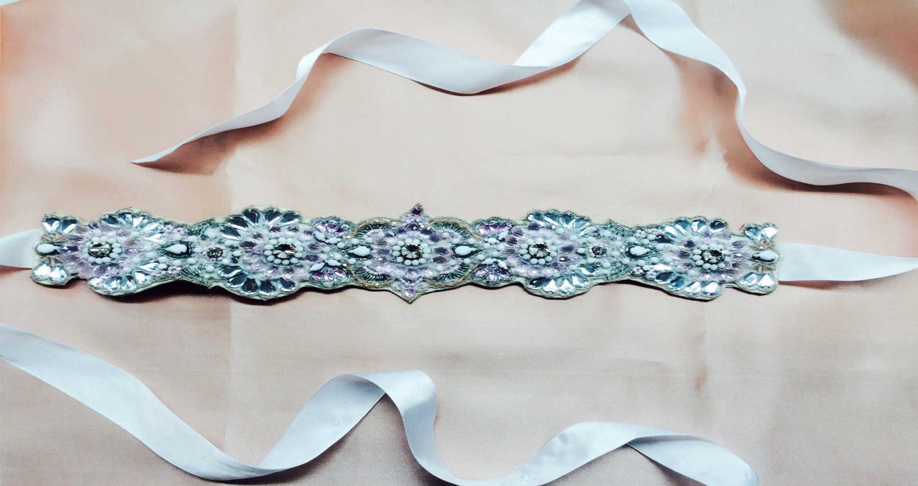 Embroidered Crystal Bridal Sash
