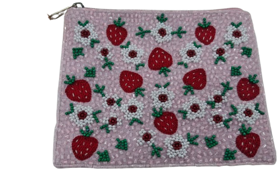 Beaded Strawberry Pattern Pouch