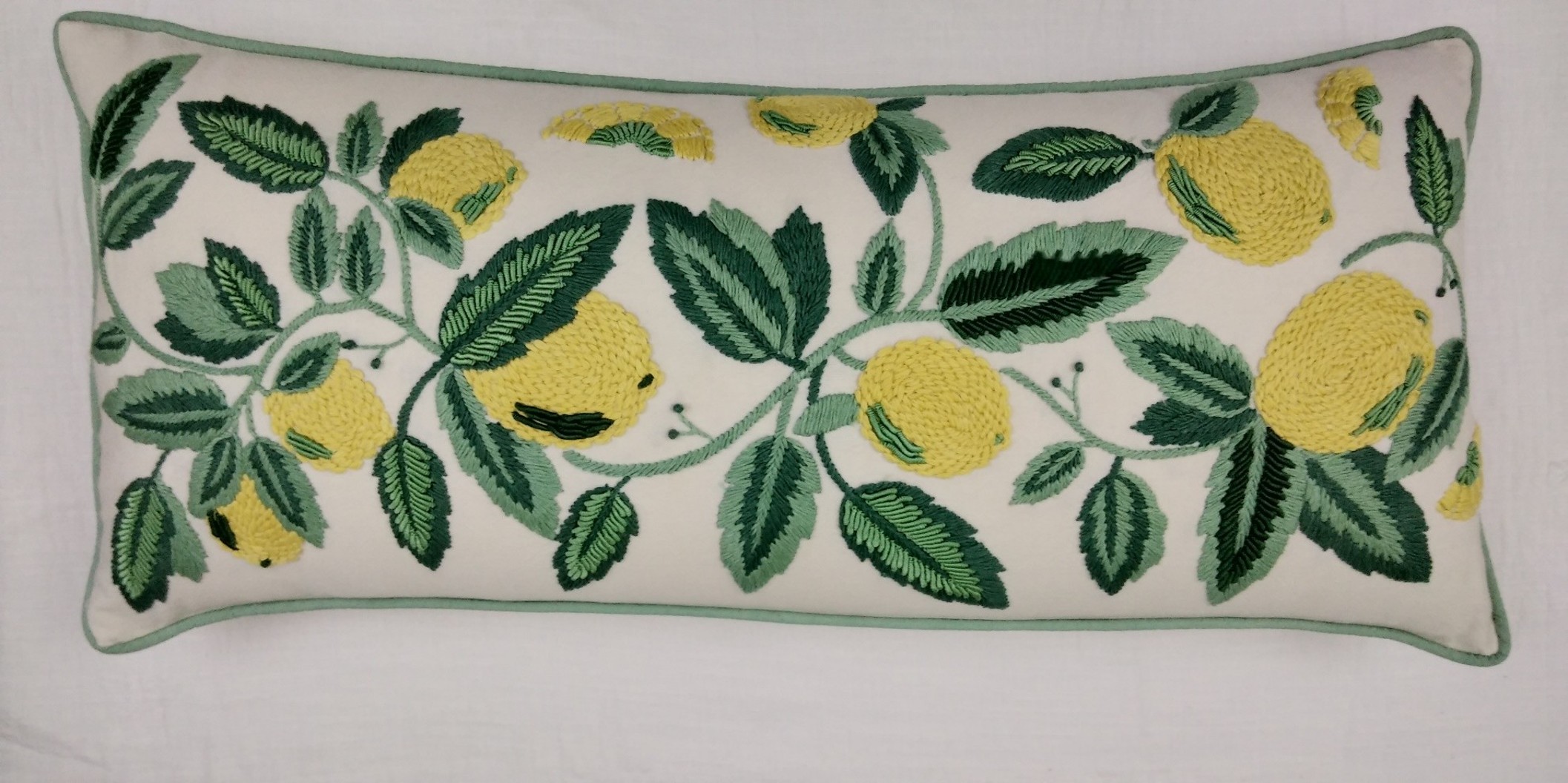 Lemon Embroidered Lumbar Pillow