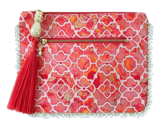 Pink Geometric Pattern Clutch Bag