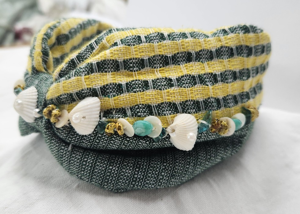 Striped Fabric Headband with Shells
