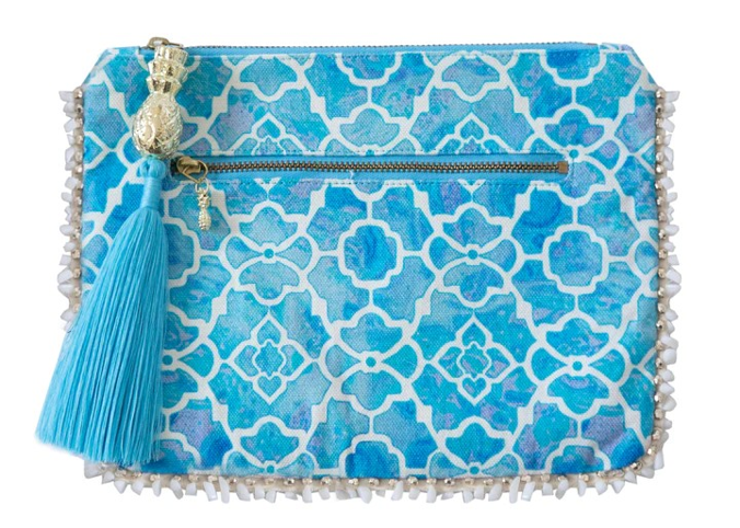 Blue Geometric Pattern Clutch
