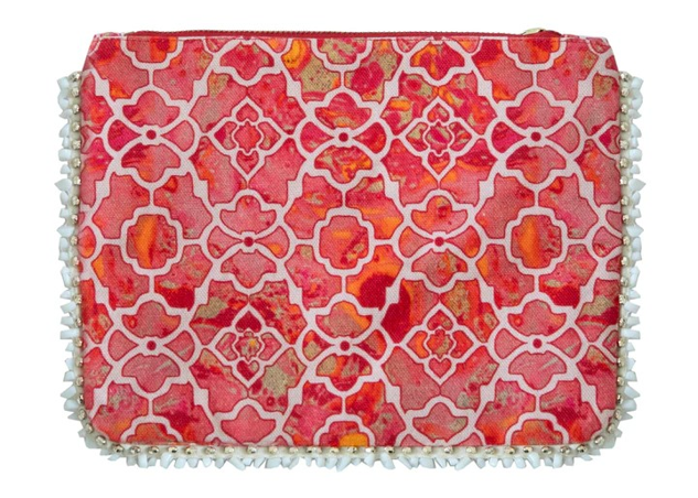 Pink Geometric Pattern Clutch Bag