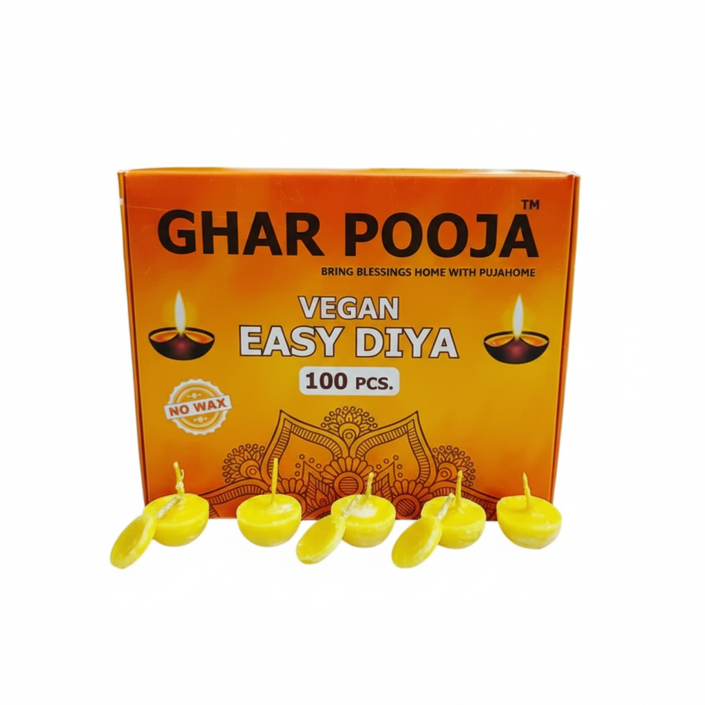 Ghar Pooja Ghee Diya Wicks (100 Pieces - Yellow) 30min Burning Time, Wax Free Vegan Easy Diya