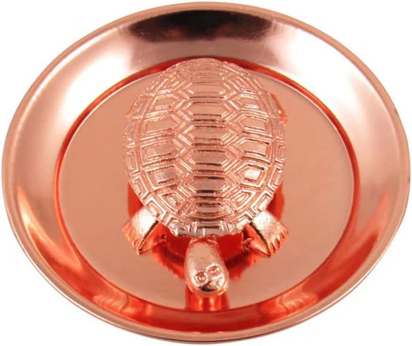 Ghar Pooja  Premium Copper Metal Feng Shui Vastu Turtle Tortoise Plate Set/Turtle Plate Yantra Vastu Feng Shui 3 cm