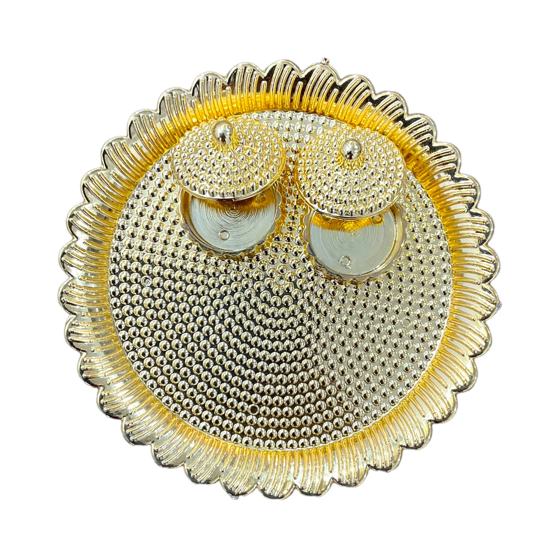 Ghar Pooja Round Gold Kankavathi Plate for Puja With Kumkum and Rice Holder