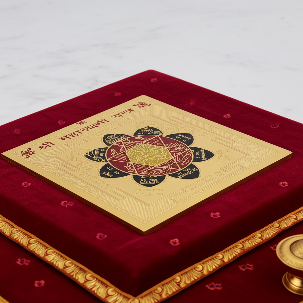 Ghar Pooja Shri Mahalaxmi Yantram/Shree Mahalaxmi Yantra 3.25X3.25 Inch Gold Polished