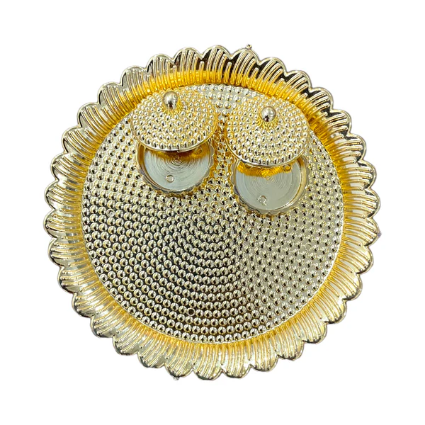 Ghar Pooja Round Gold Kankavathi Plate for Puja With Kumkum and Rice Holder