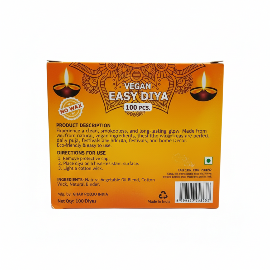 Ghar Pooja Ghee Diya Wicks (100 Pieces - Yellow) 30min Burning Time, Wax Free Vegan Easy Diya