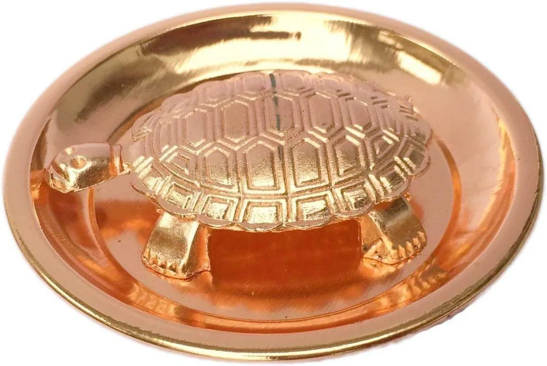 Ghar Pooja Premium Copper Metal Feng Shui Vastu Turtle Tortoise Plate Set/Turtle Plate Yantra Vastu Feng Shui 3 cm
