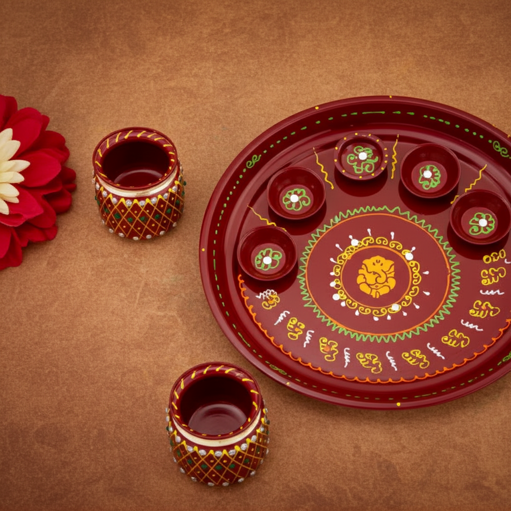 Complete Your Karwa Chauth Vrat: Handmade Designer Thali Set with Moti Channi