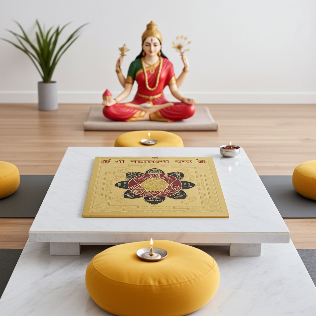 Ghar Pooja  Shri Mahalaxmi Yantram/Shree Mahalaxmi Yantra 3.25X3.25 Inch Gold Polished
