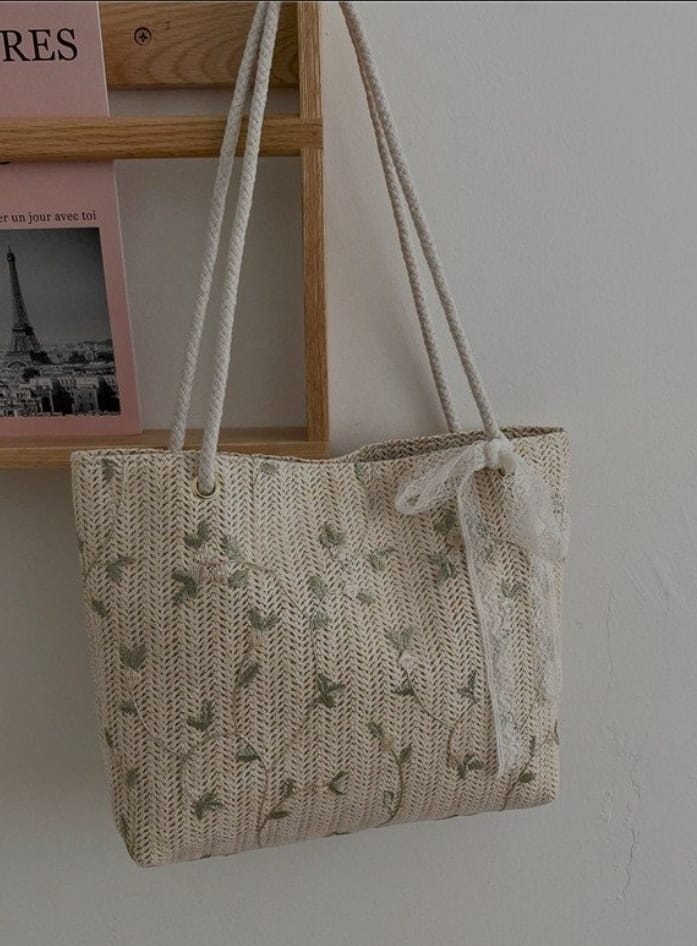 Woven Handbag with Bow