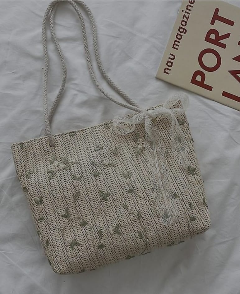 Woven Handbag with Bow