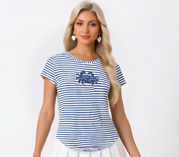 Striped Crab Print T-Shirt