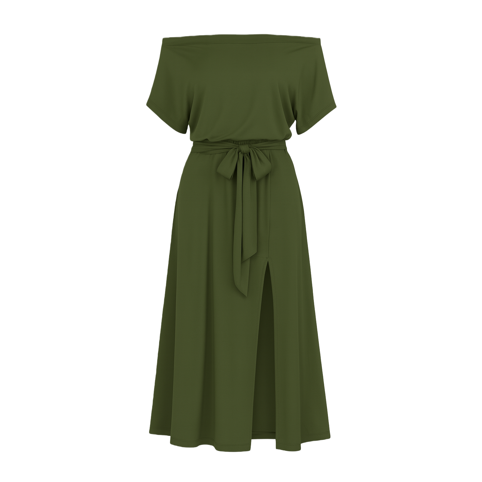 Off-Shoulder Olive Green Dress