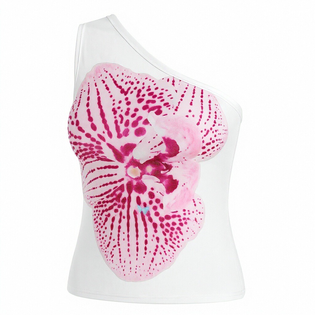 One-shoulder floral print top