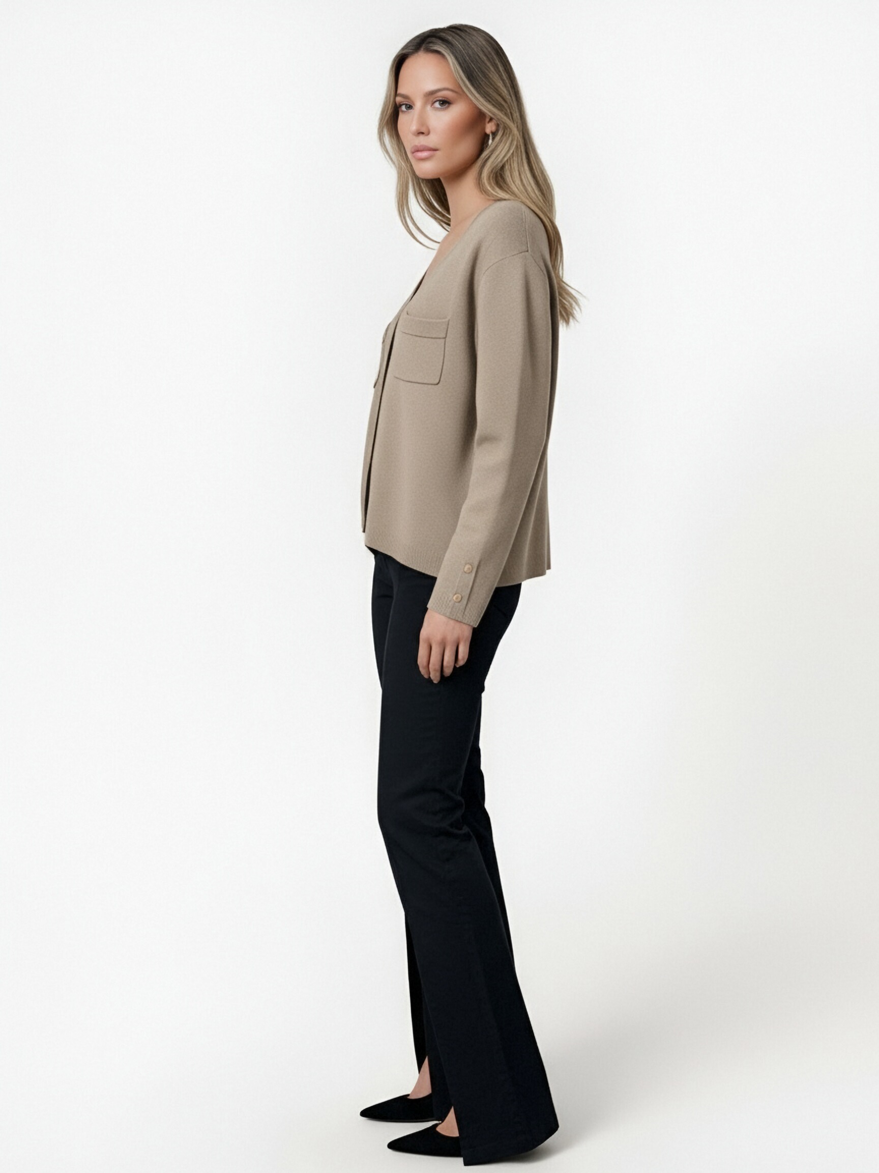 Beige Button-Up Cardigan