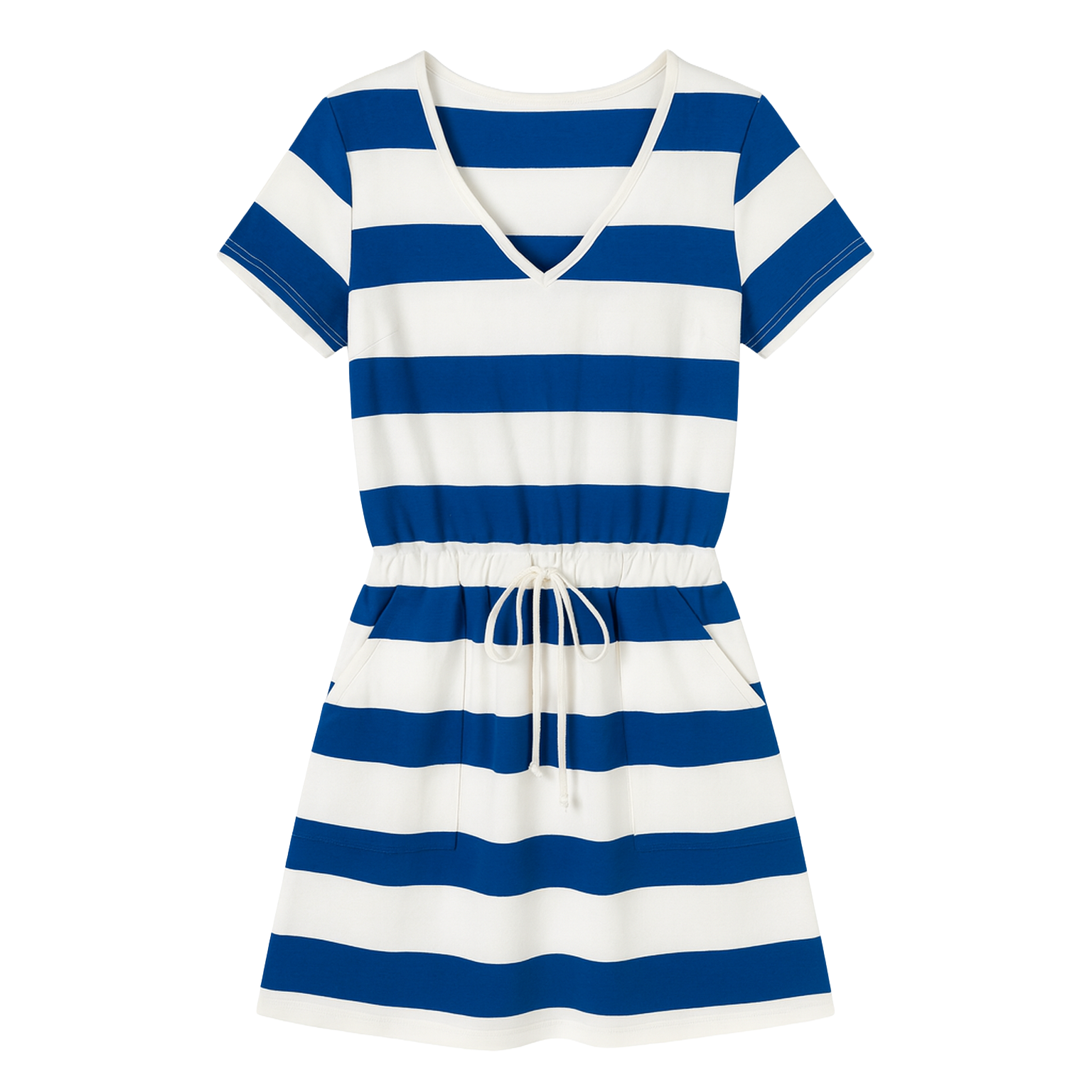 Blue and White Striped Casual Dress