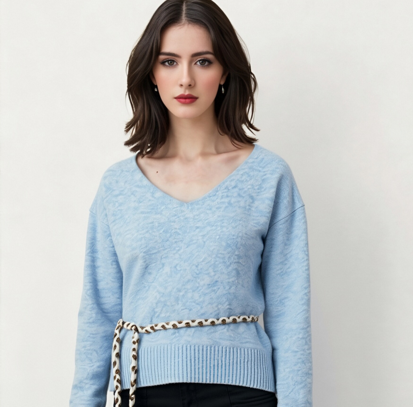 Light Blue V-Neck Knit Sweater