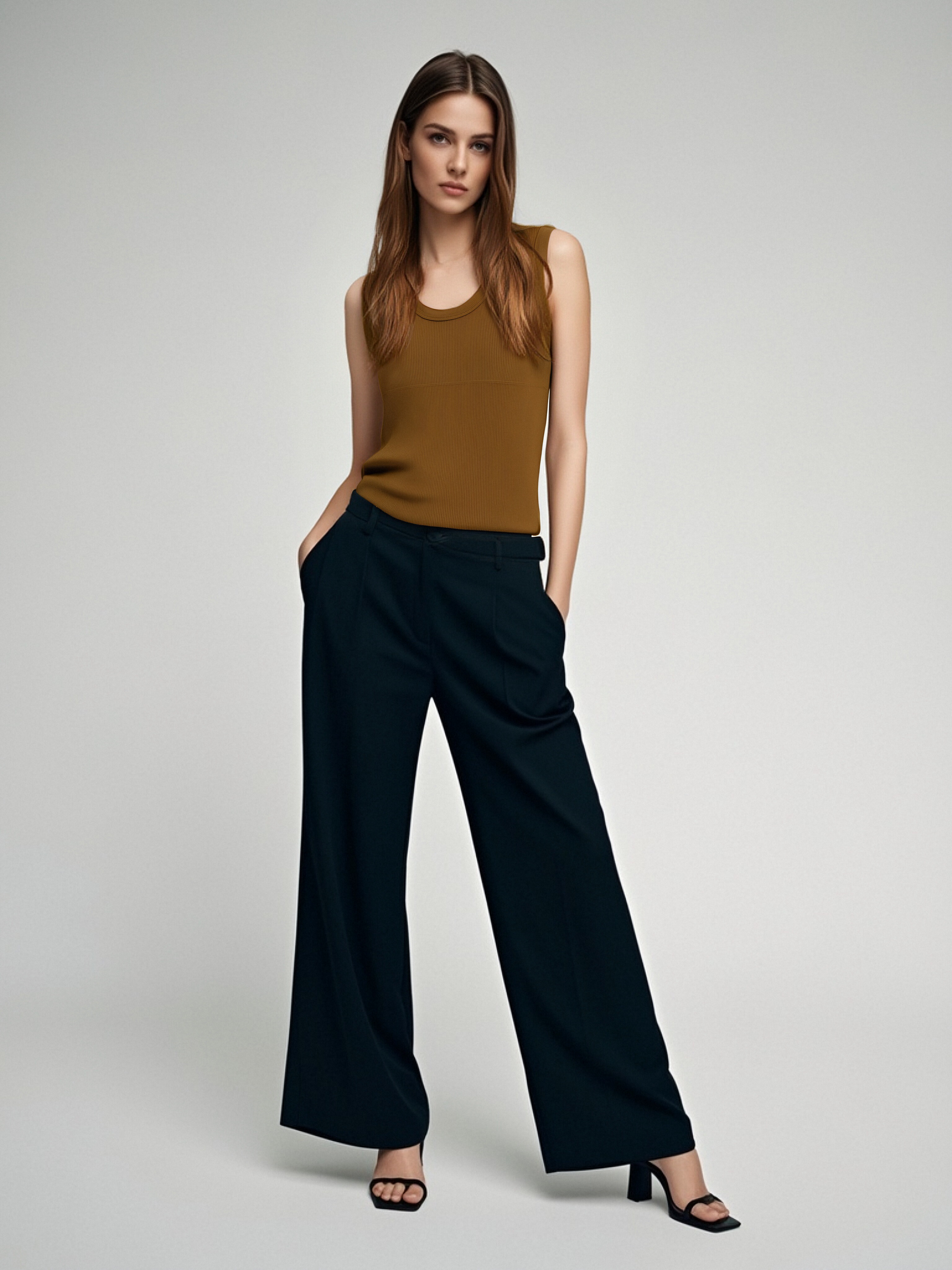 Brown Ribbed Sleeveless Top