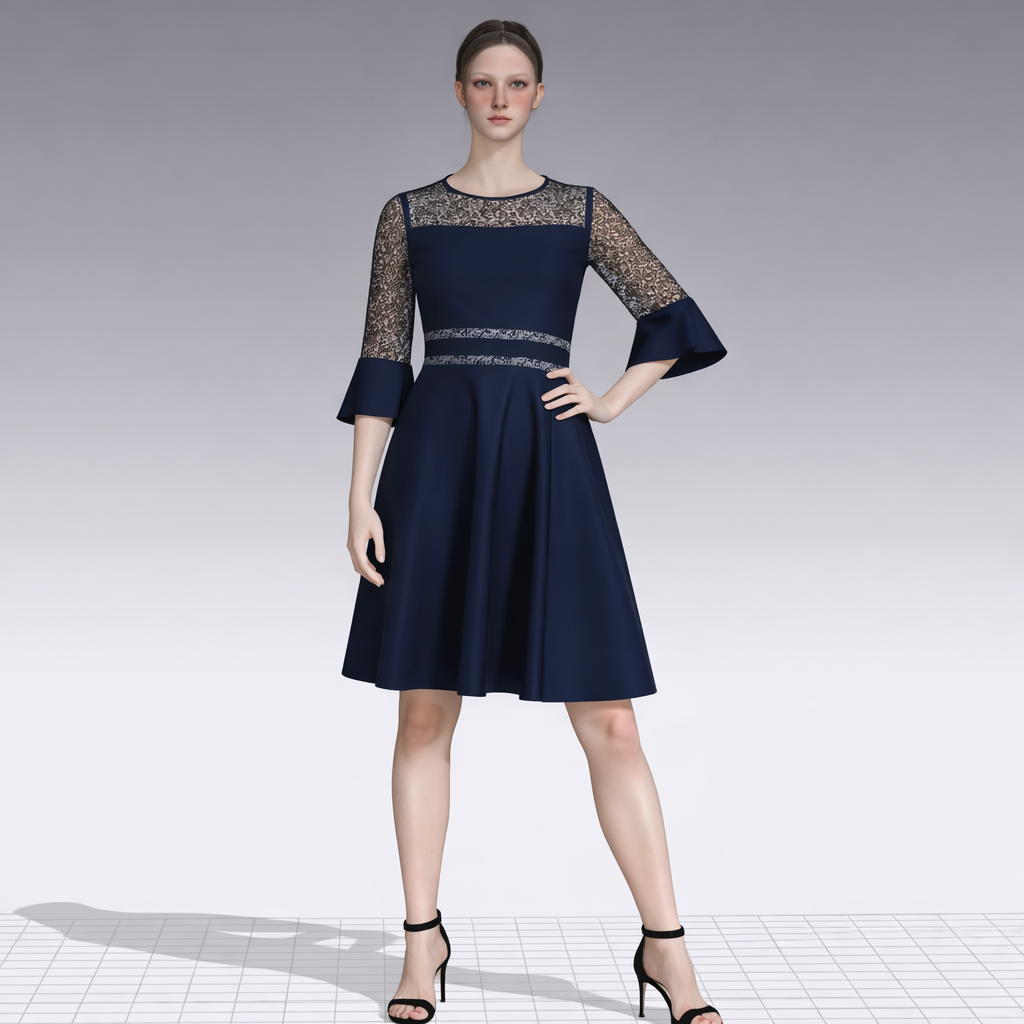 Lace Trim  Flared Dress