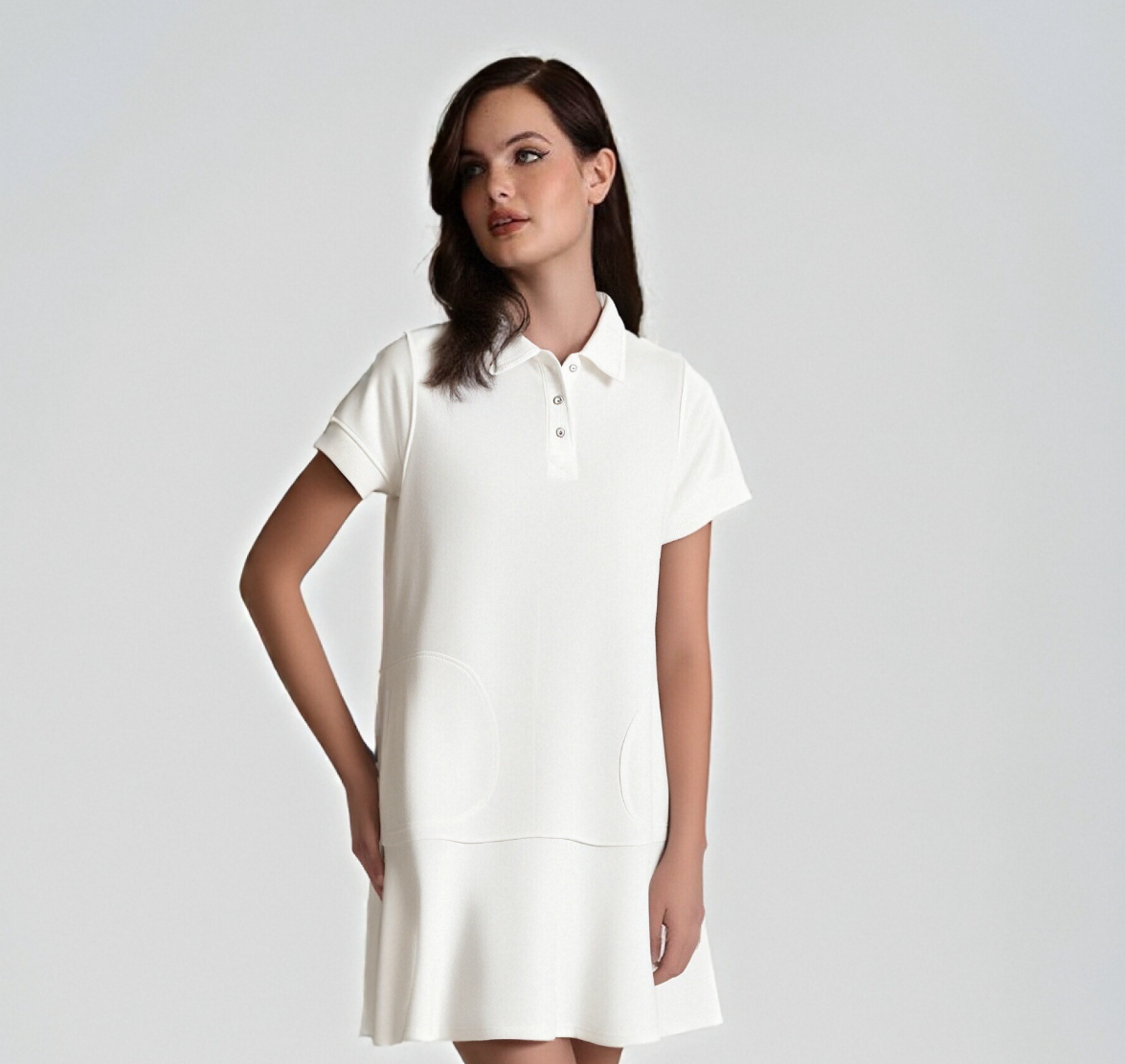 White Polo Collar Dress