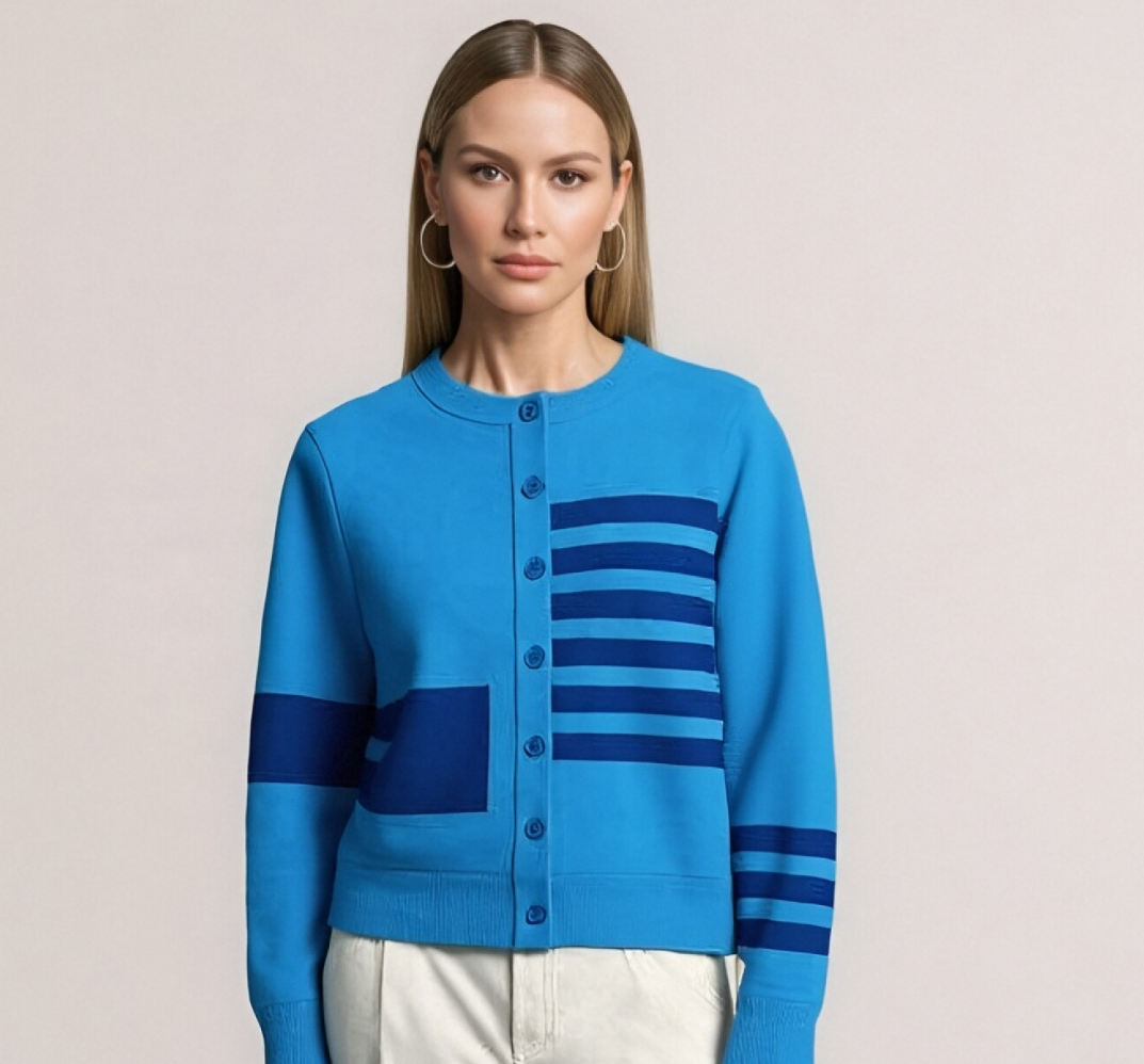 Blue Geometric Pattern Cardigan