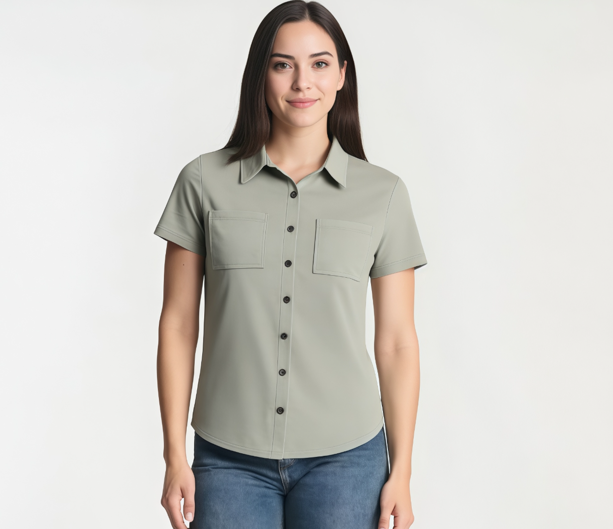 Classic Short Sleeve Button-Up Blouse