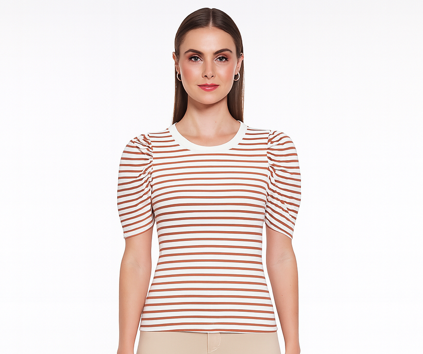 Striped Puff Sleeve T-Shirt