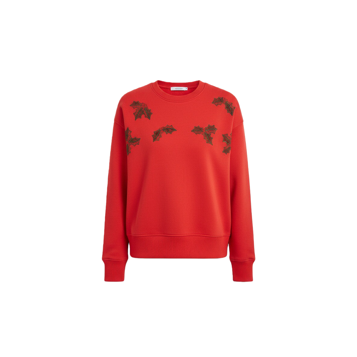 Red Sweatshirt with Leaf Embroidery