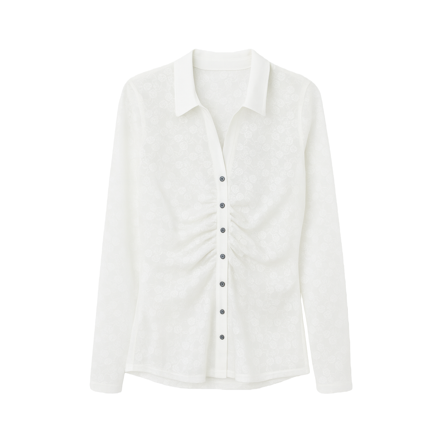 White Ruched Button-Up Blouse