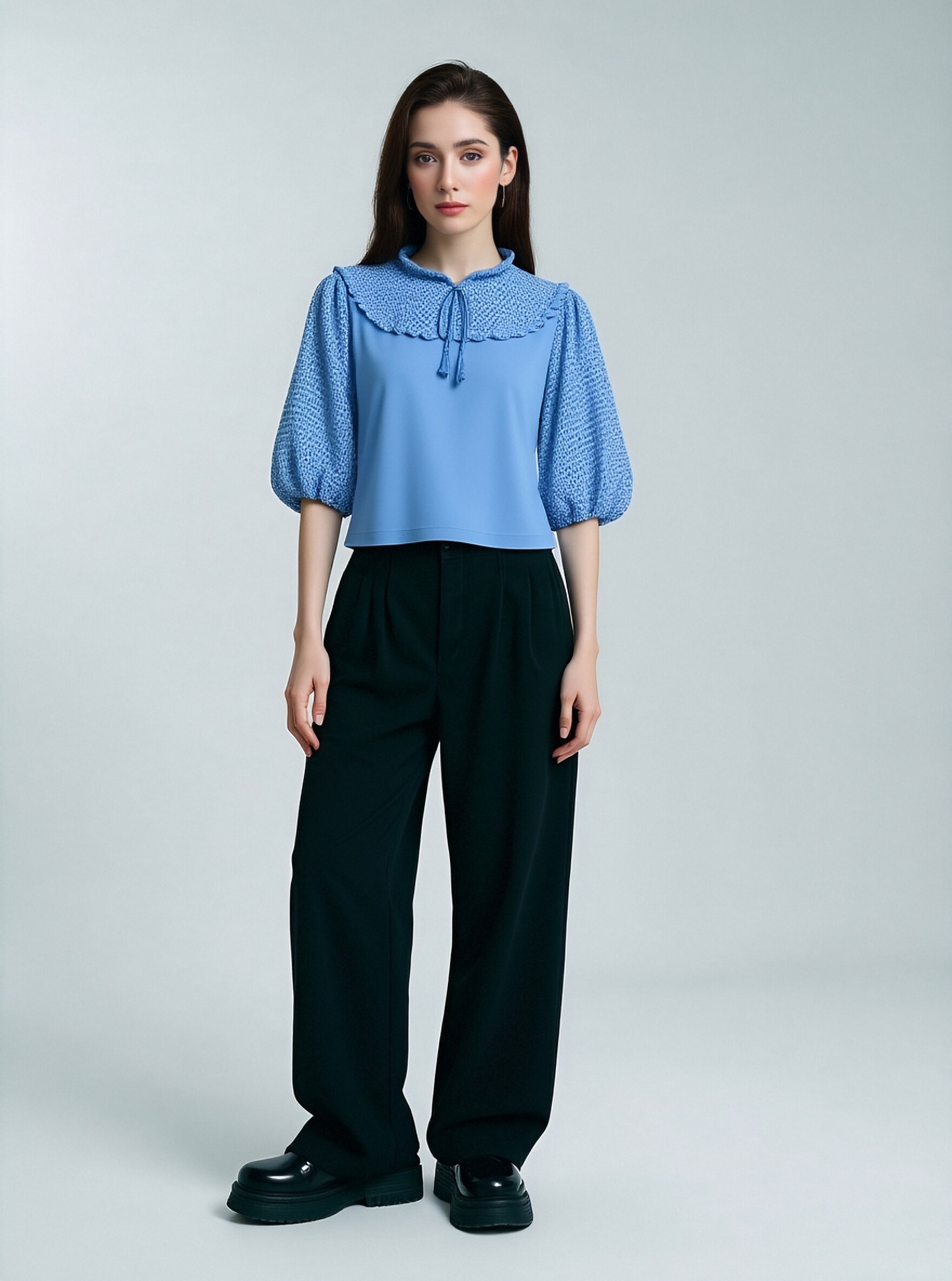 Blue Puff Sleeve Blouse