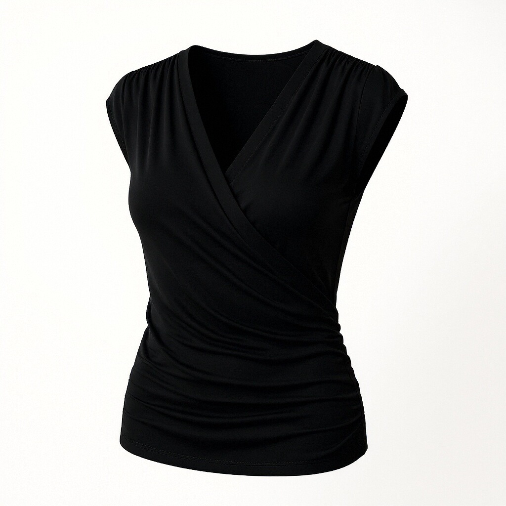 Women's Black V-Neck Wrap Top
