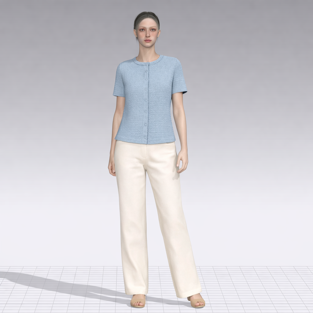 Textured light blue short-sleeve blouse