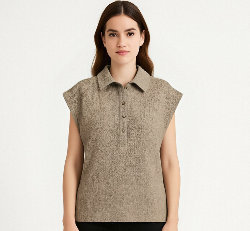 Sleeveless Textured Polo Shirt