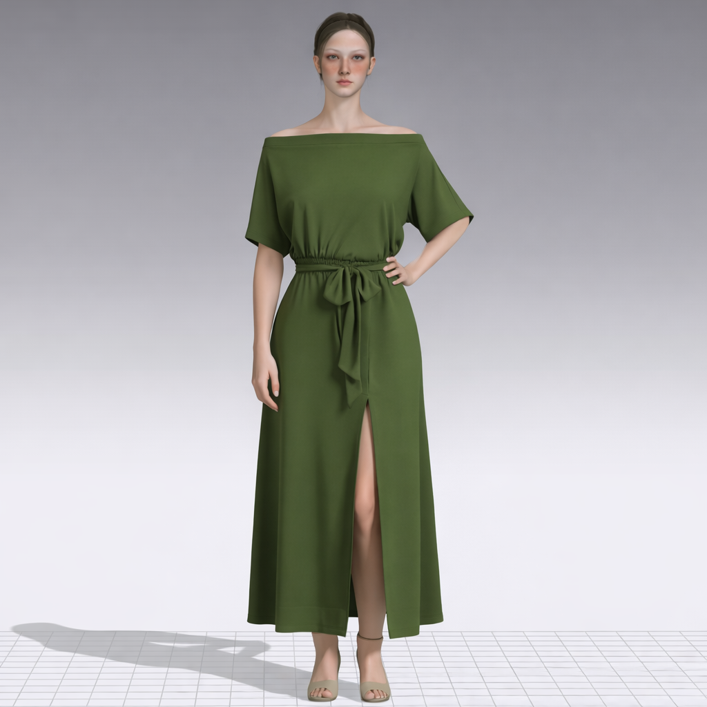Off-Shoulder Olive Green Dress