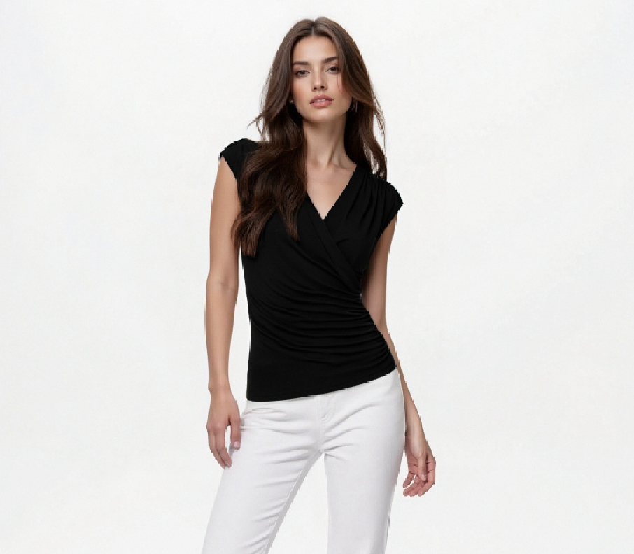 Women's Black V-Neck Wrap Top