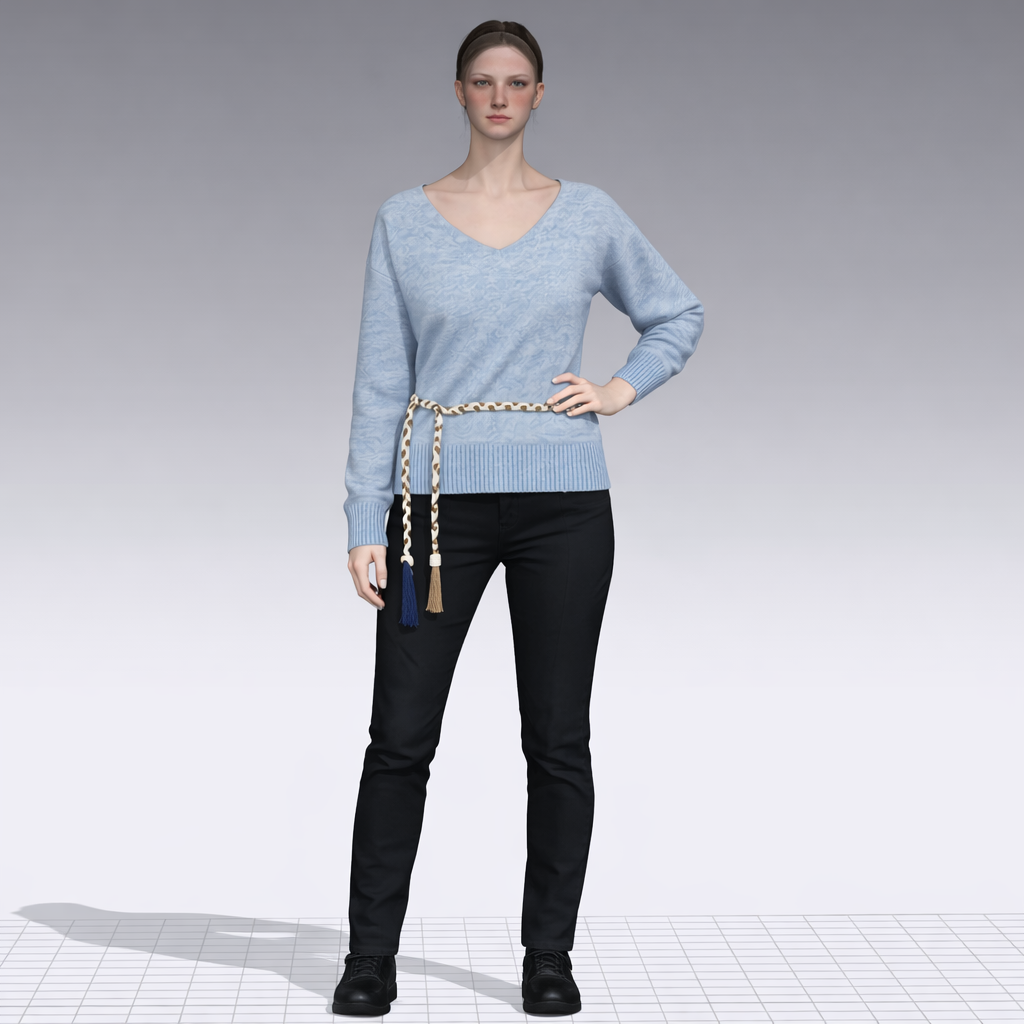 Light Blue V-Neck Knit Sweater