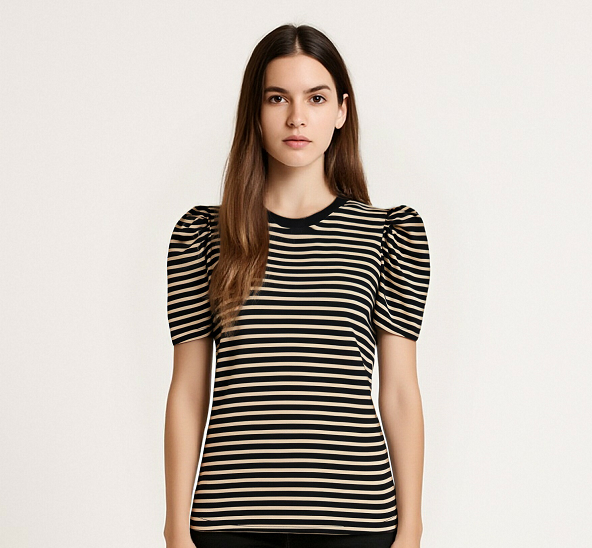 Striped Puff Sleeve T-Shirt