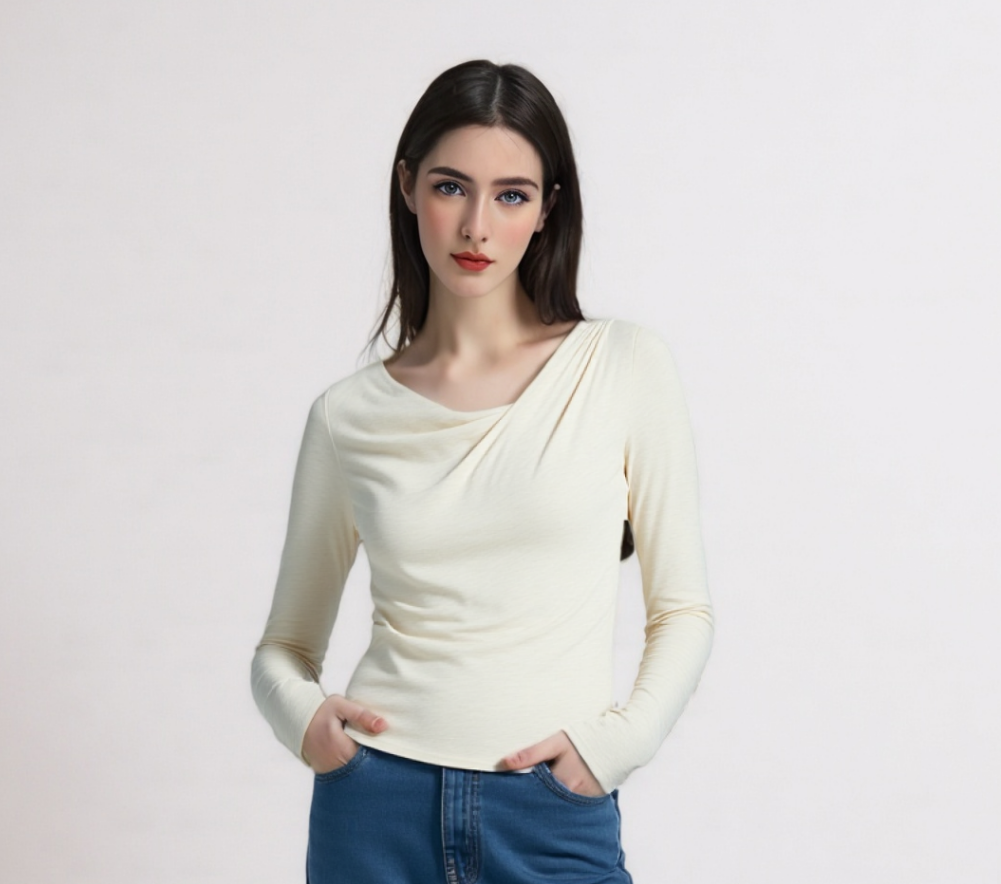 Cream draped long sleeve top