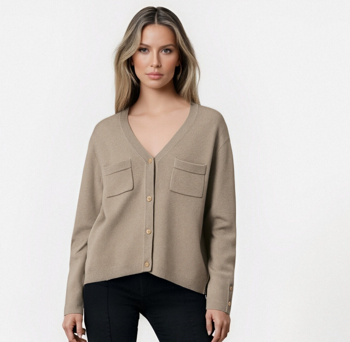 Beige Button-Up Cardigan